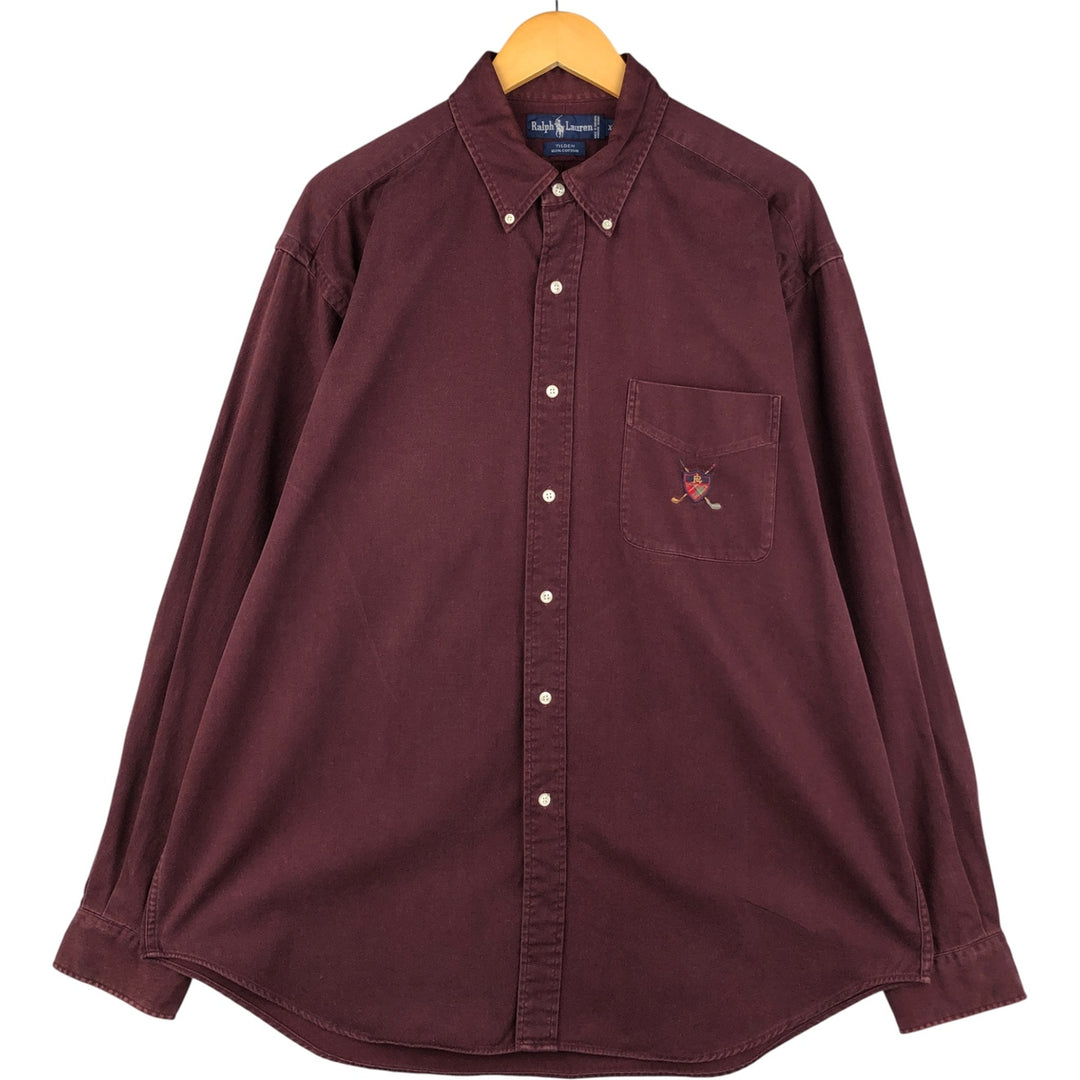 Ralph Lauren TILDEN long sleeve button down shirt, men's XL size cotton wine-red Vintage Second Hand