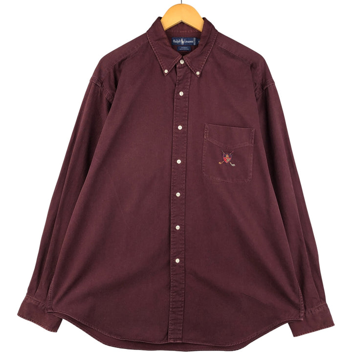 Ralph Lauren TILDEN long sleeve button down shirt, men's XL size cotton wine-red Vintage Second Hand