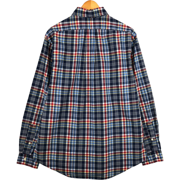 Ralph Lauren CUSTOM FIT long sleeve button down check shirt, men's size L cotton navy blue type Vintage Second Hand