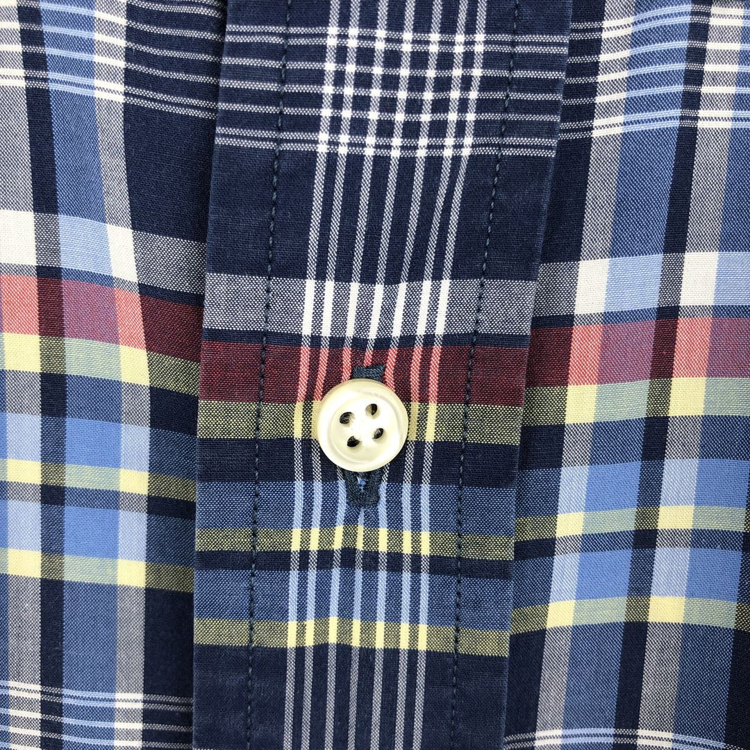 Ralph Lauren CUSTOM FIT long sleeve button down check shirt, men's size L cotton navy blue type Vintage Second Hand