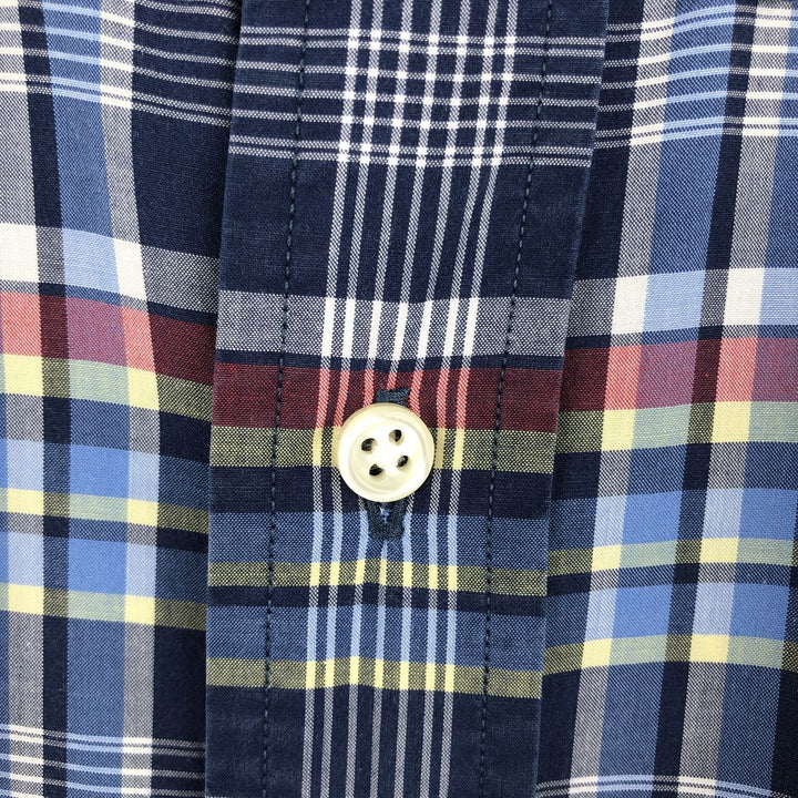 Ralph Lauren CUSTOM FIT long sleeve button down check shirt, men's size L cotton navy blue type Vintage Second Hand