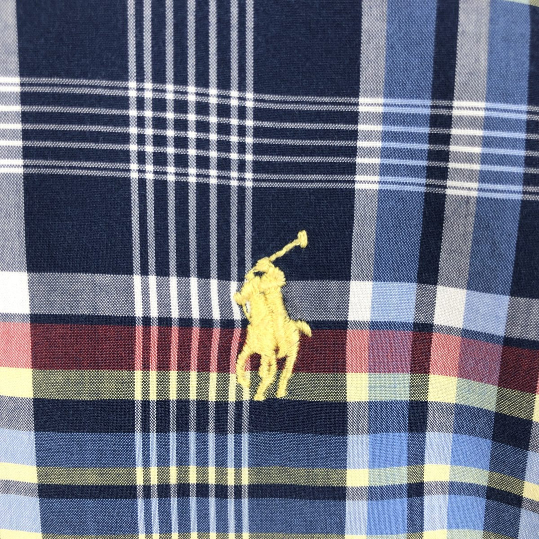 Ralph Lauren CUSTOM FIT long sleeve button down check shirt, men's size L cotton navy blue type Vintage Second Hand