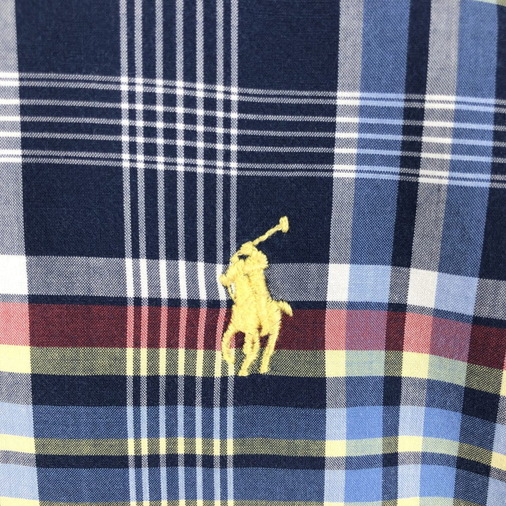Ralph Lauren CUSTOM FIT long sleeve button down check shirt, men's size L cotton navy blue type Vintage Second Hand