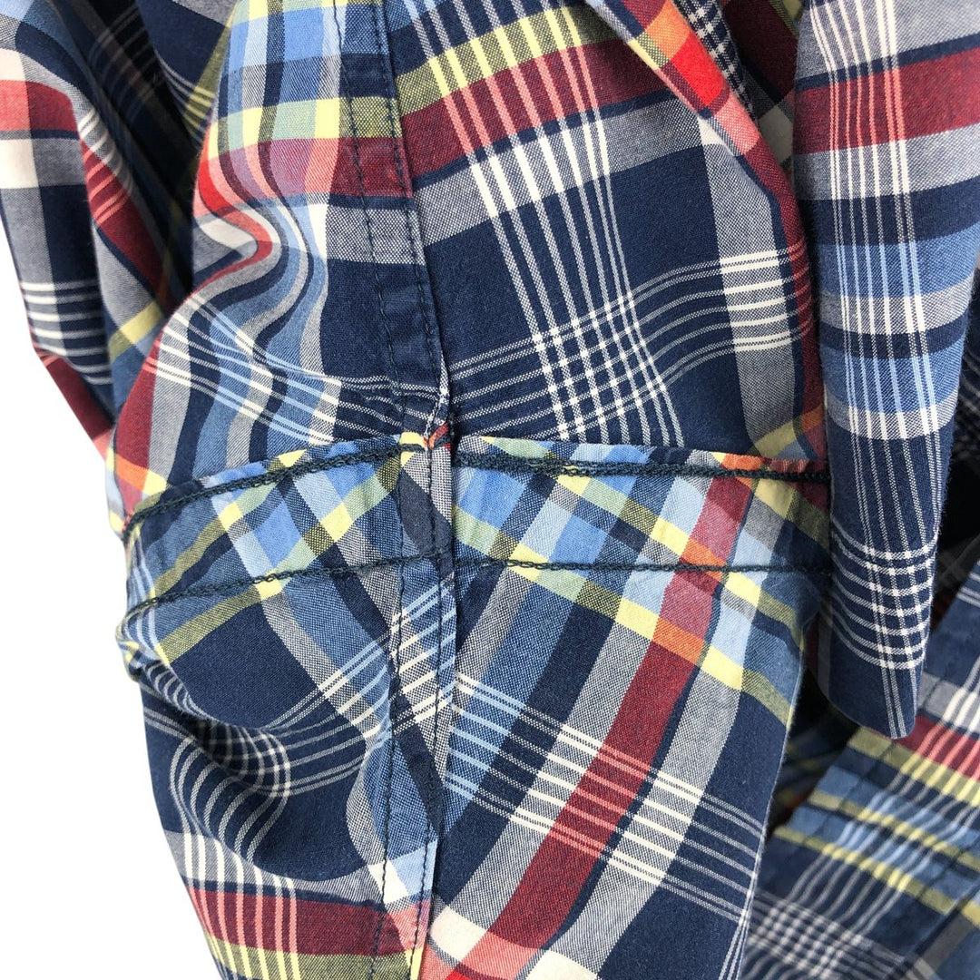 Ralph Lauren CUSTOM FIT long sleeve button down check shirt, men's size L cotton navy blue type Vintage Second Hand