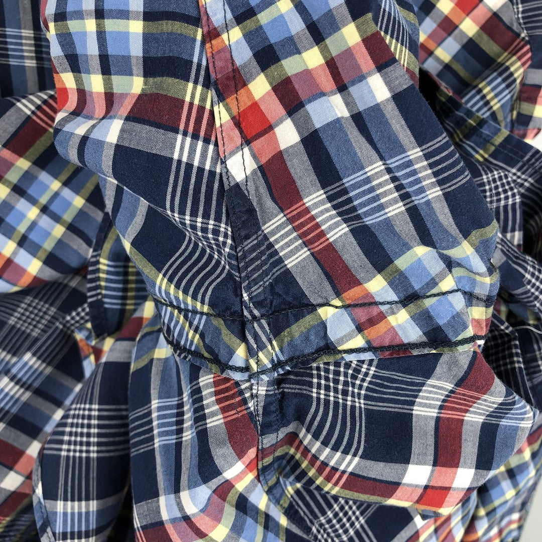 Ralph Lauren CUSTOM FIT long sleeve button down check shirt, men's size L cotton navy blue type Vintage Second Hand