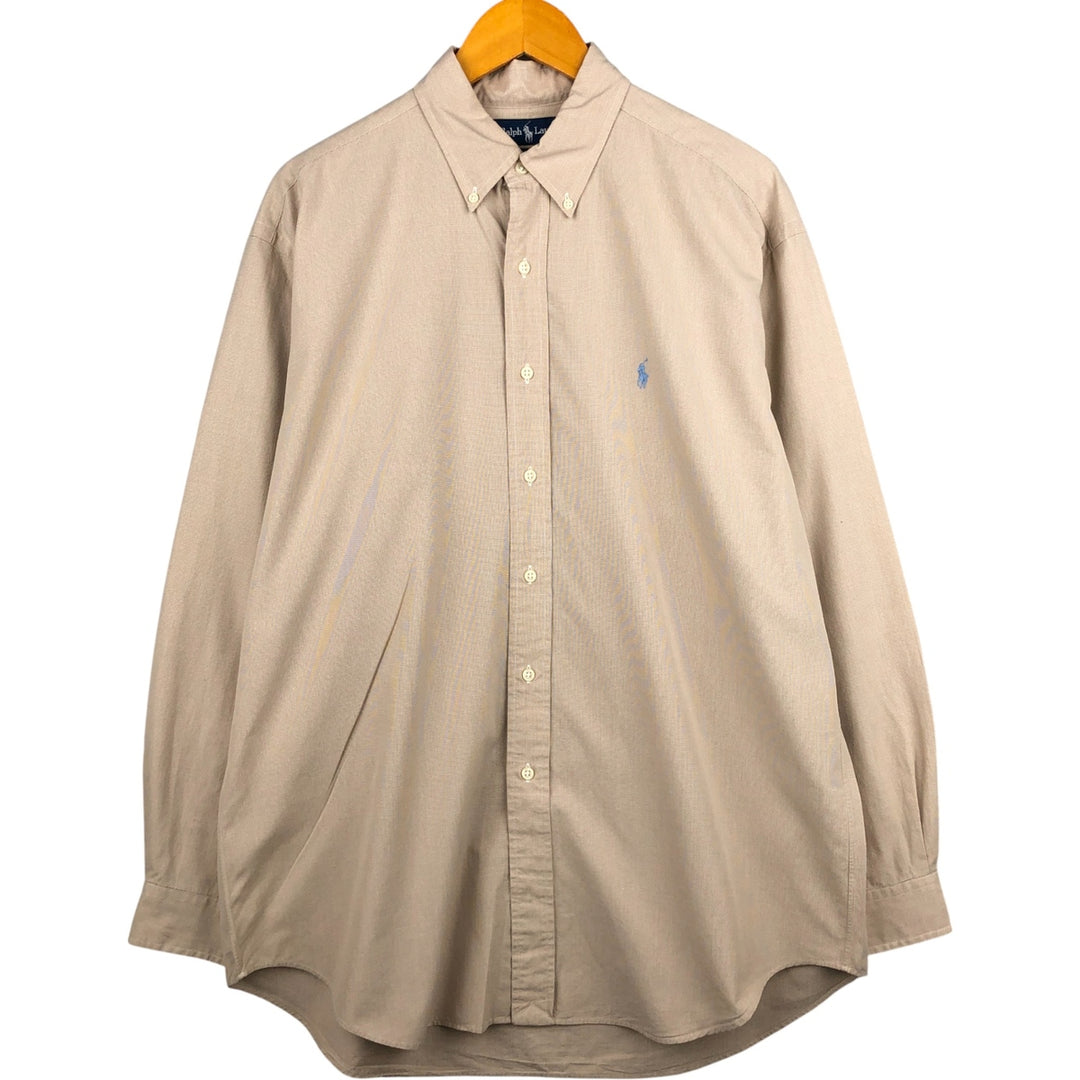 Ralph Lauren BLAKE Houndstooth Pattern Long Sleeve Button Down Shirt Men's Size L cotton Beige type Vintage Second Hand