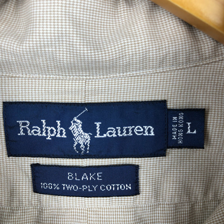 Ralph Lauren BLAKE Houndstooth Pattern Long Sleeve Button Down Shirt Men's Size L cotton Beige type Vintage Second Hand