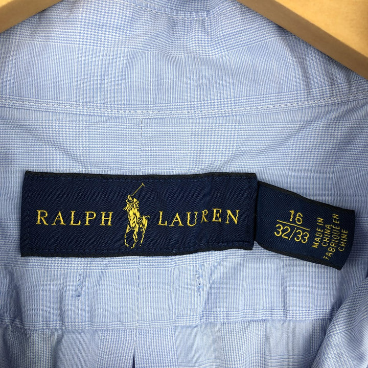 Ralph Lauren long sleeve button down check shirt, men's size L cotton Blue type light blue Vintage Second Hand