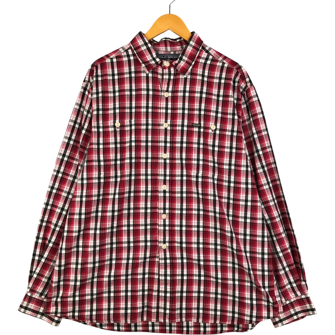 Vintage 90'S Ralph Lauren POLO SPORTSMAN tartan long-sleeved cotton check shirt cotton red type Vintage Second Hand