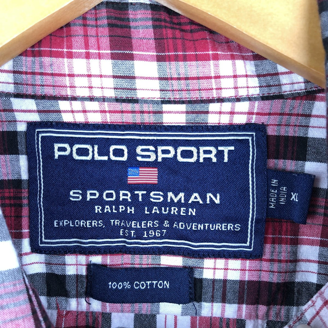 Vintage 90'S Ralph Lauren POLO SPORTSMAN tartan long-sleeved cotton check shirt cotton red type Vintage Second Hand