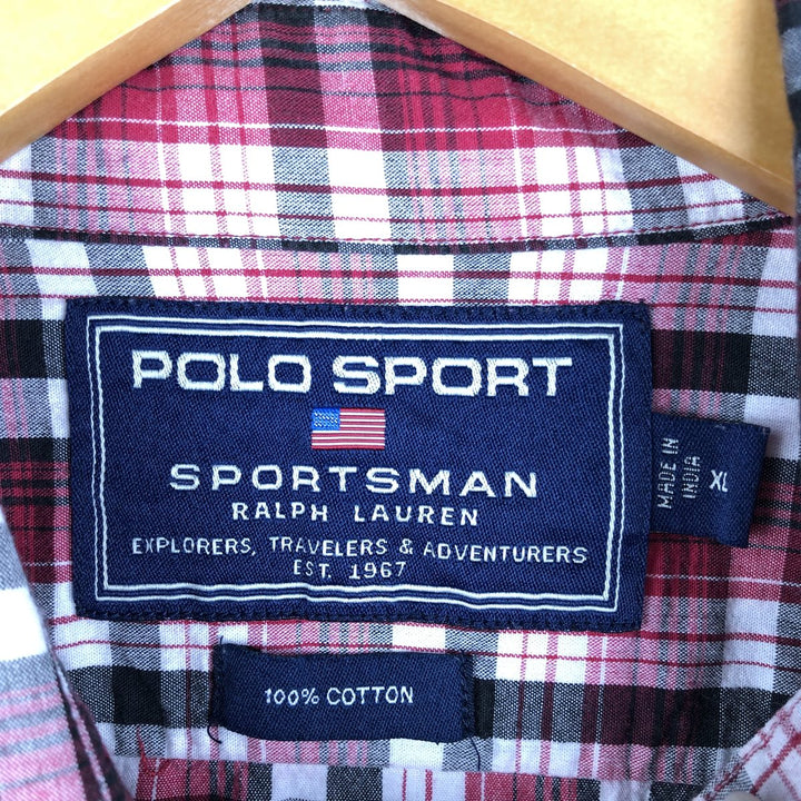Vintage 90'S Ralph Lauren POLO SPORTSMAN tartan long-sleeved cotton check shirt cotton red type Vintage Second Hand