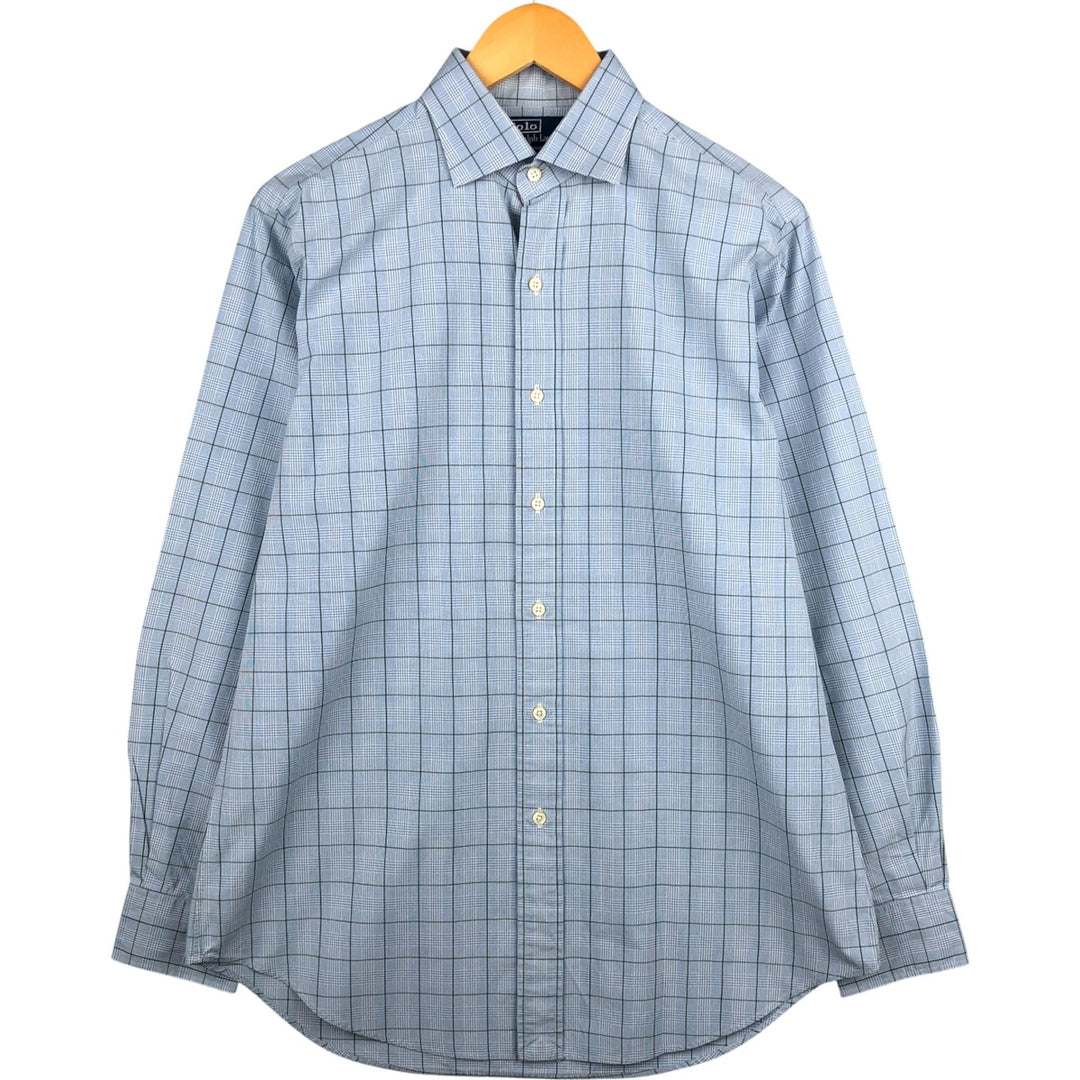 Ralph Lauren REGEND CLASSIC FIT wide collar long sleeve cotton check shirt, men's size M cotton Blue type light blue Vintage Second Hand