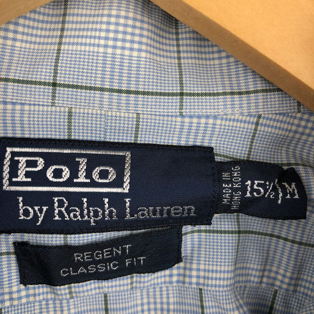 Ralph Lauren REGEND CLASSIC FIT wide collar long sleeve cotton check shirt, men's size M cotton Blue type light blue Vintage Second Hand