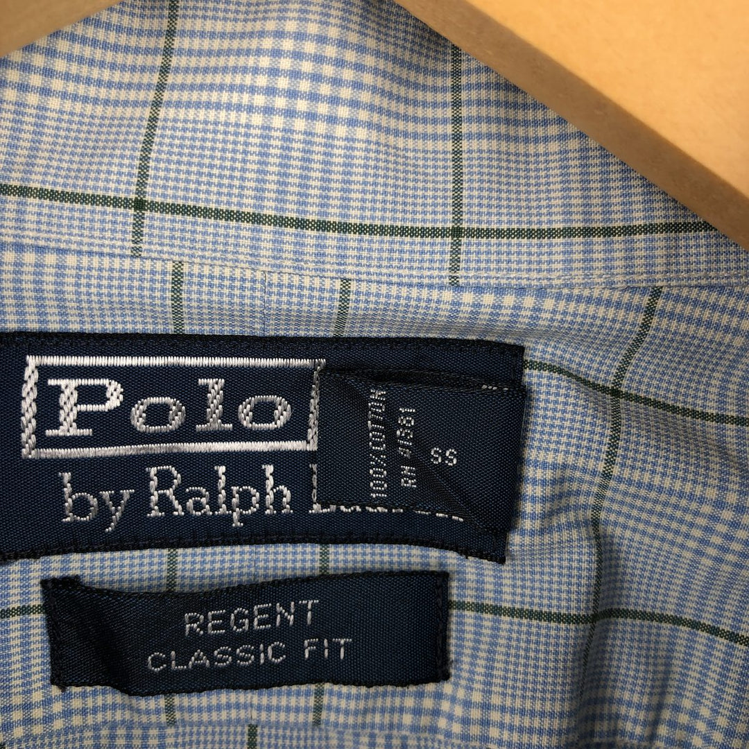 Ralph Lauren REGEND CLASSIC FIT wide collar long sleeve cotton check shirt, men's size M cotton Blue type light blue Vintage Second Hand