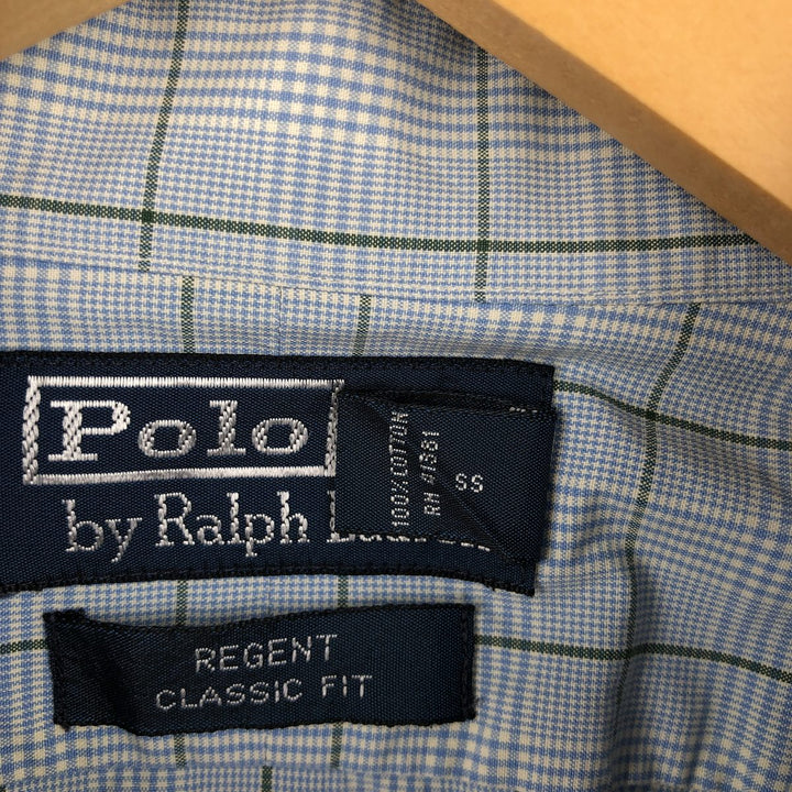 Ralph Lauren REGEND CLASSIC FIT wide collar long sleeve cotton check shirt, men's size M cotton Blue type light blue Vintage Second Hand