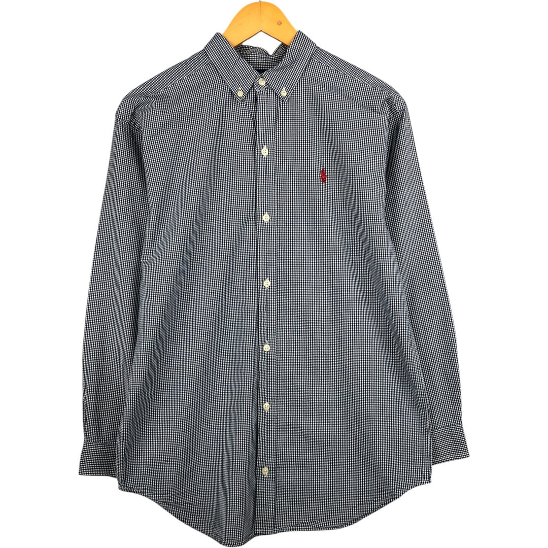 Ralph Lauren Gingham Check Long Sleeve Button-Down Check Shirt Men's XL cotton navy blue type Vintage Second Hand