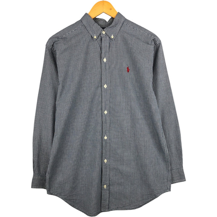 Ralph Lauren Gingham Check Long Sleeve Button-Down Check Shirt Men's XL cotton navy blue type Vintage Second Hand
