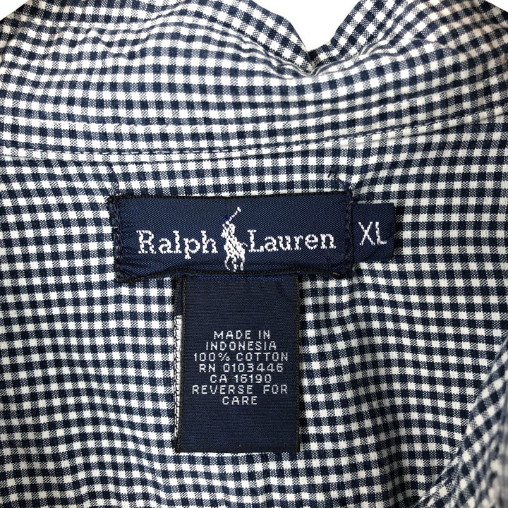 Ralph Lauren Gingham Check Long Sleeve Button-Down Check Shirt Men's XL cotton navy blue type Vintage Second Hand