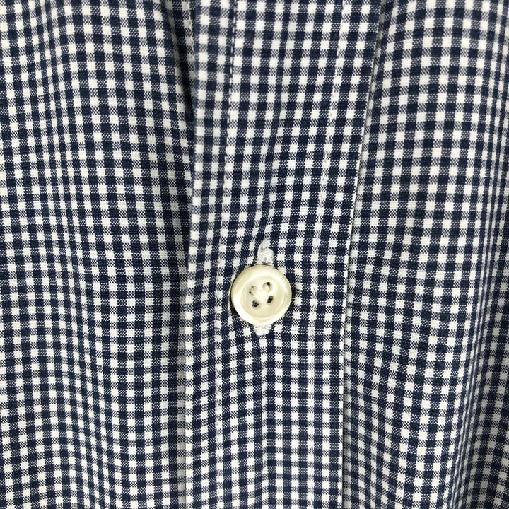 Ralph Lauren Gingham Check Long Sleeve Button-Down Check Shirt Men's XL cotton navy blue type Vintage Second Hand