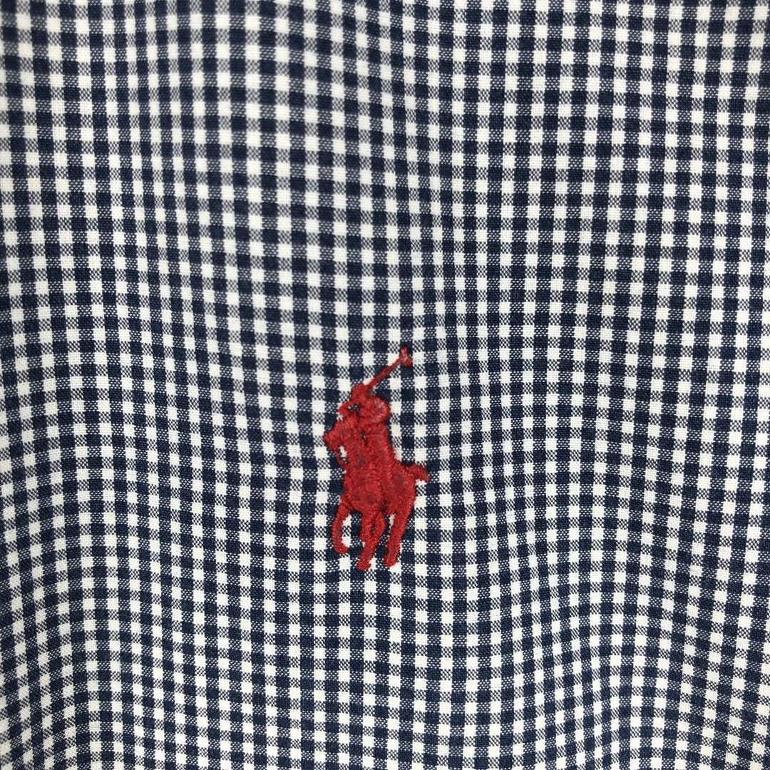 Ralph Lauren Gingham Check Long Sleeve Button-Down Check Shirt Men's XL cotton navy blue type Vintage Second Hand