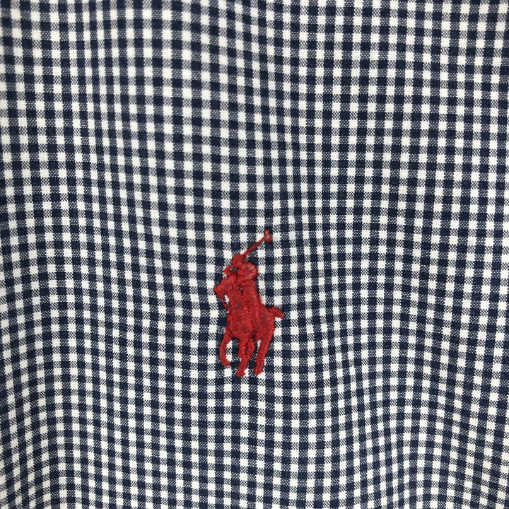 Ralph Lauren Gingham Check Long Sleeve Button-Down Check Shirt Men's XL cotton navy blue type Vintage Second Hand