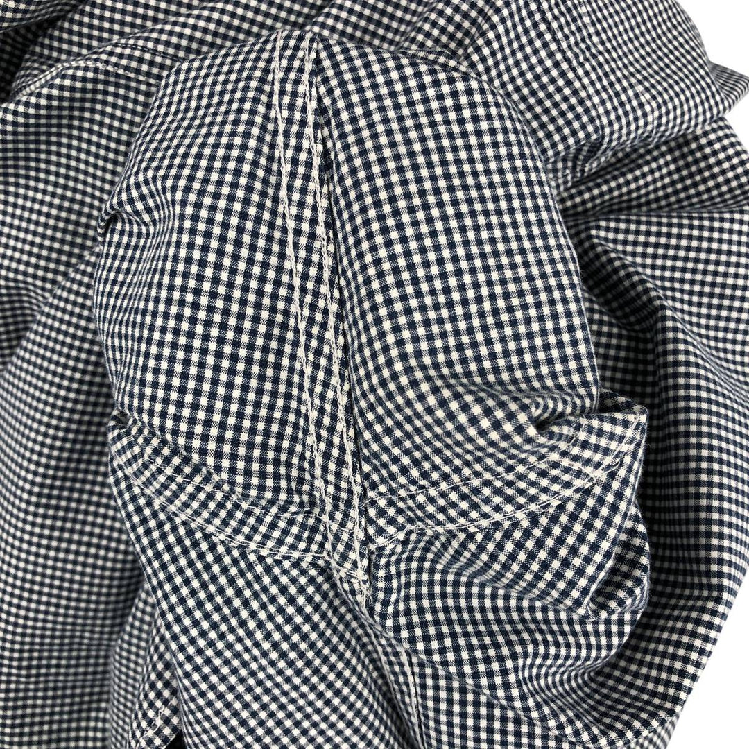 Ralph Lauren Gingham Check Long Sleeve Button-Down Check Shirt Men's XL cotton navy blue type Vintage Second Hand