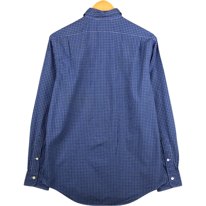 Ralph Lauren POLO by Ralph Lauren wide-collar long-sleeved cotton check shirt, men's size M cotton blue type Vintage Second Hand