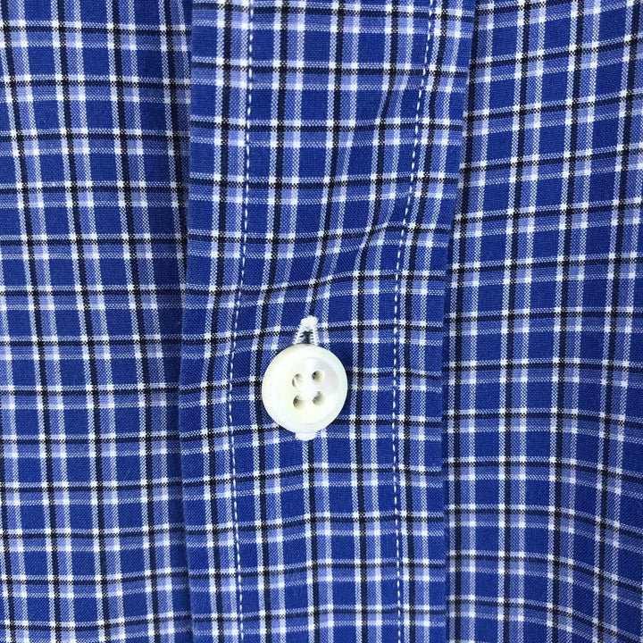 Ralph Lauren POLO by Ralph Lauren wide-collar long-sleeved cotton check shirt, men's size M cotton blue type Vintage Second Hand