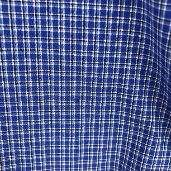 Ralph Lauren POLO by Ralph Lauren wide-collar long-sleeved cotton check shirt, men's size M cotton blue type Vintage Second Hand