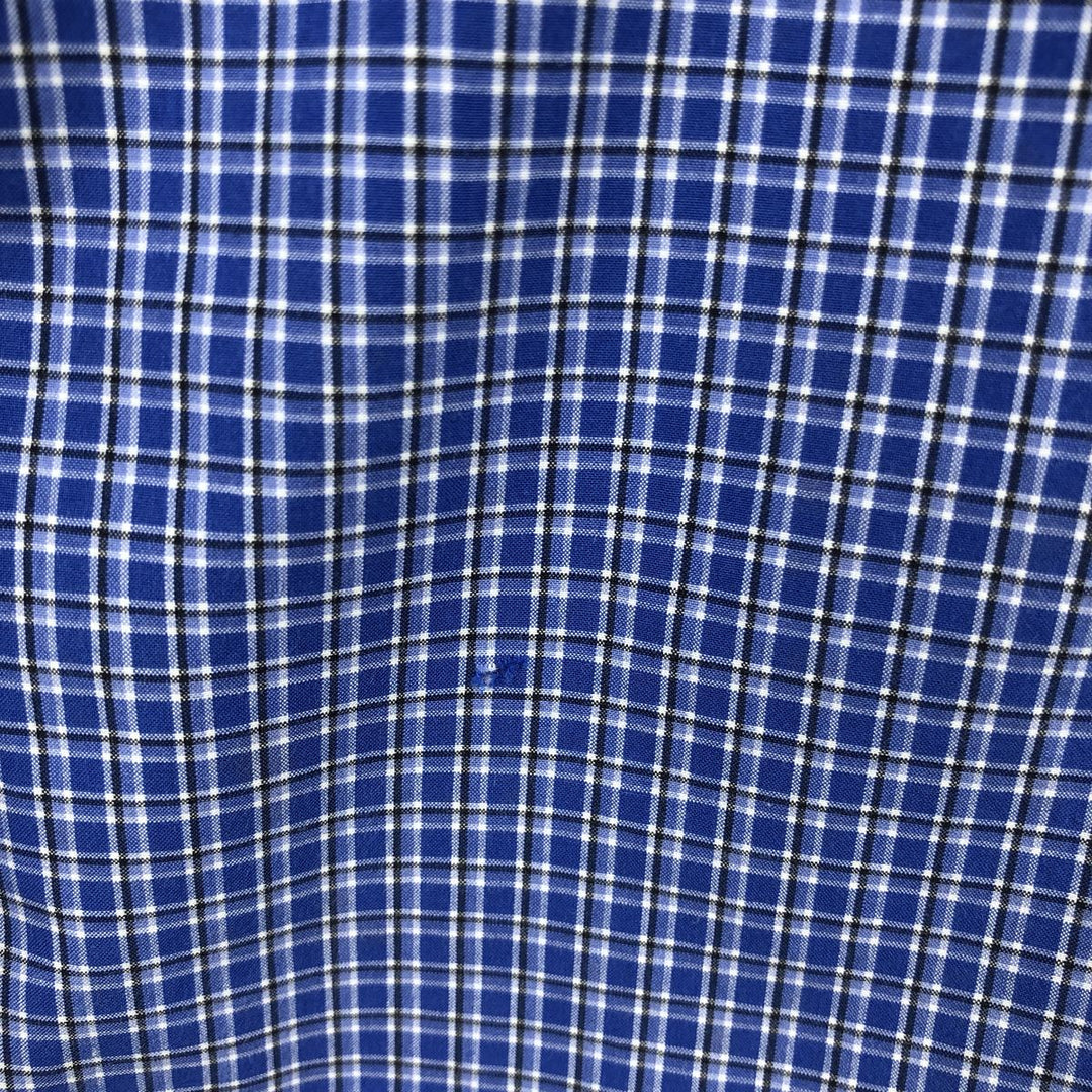 Ralph Lauren POLO by Ralph Lauren wide-collar long-sleeved cotton check shirt, men's size M cotton blue type Vintage Second Hand