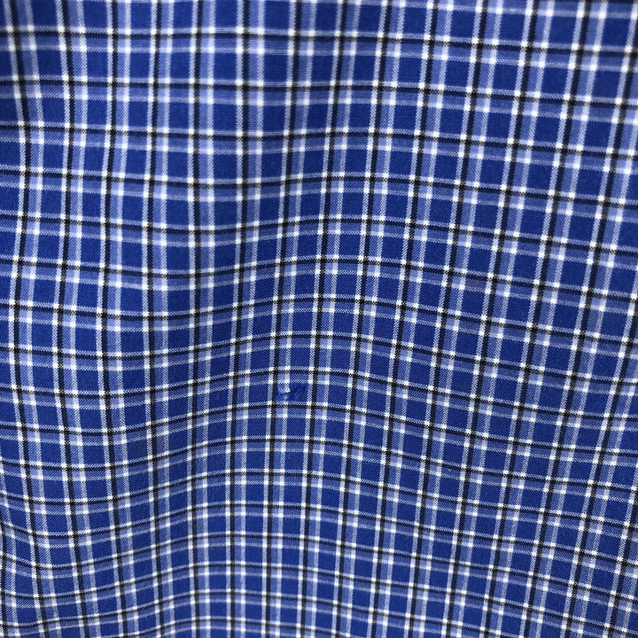 Ralph Lauren POLO by Ralph Lauren wide-collar long-sleeved cotton check shirt, men's size M cotton blue type Vintage Second Hand