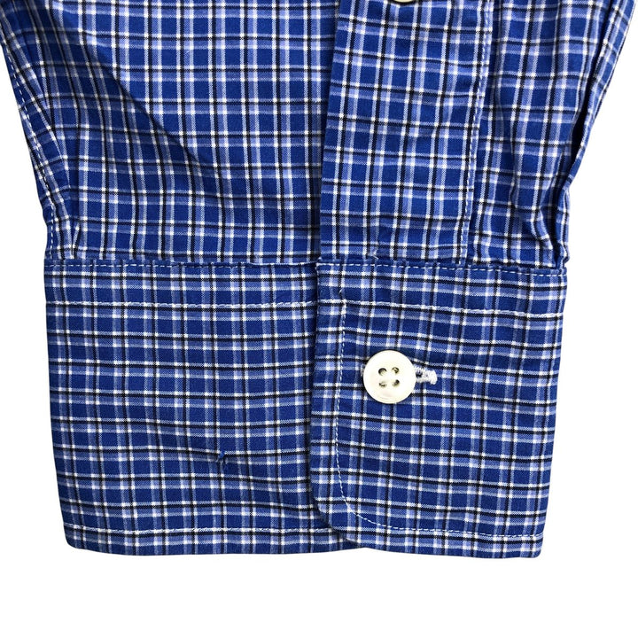 Ralph Lauren POLO by Ralph Lauren wide-collar long-sleeved cotton check shirt, men's size M cotton blue type Vintage Second Hand