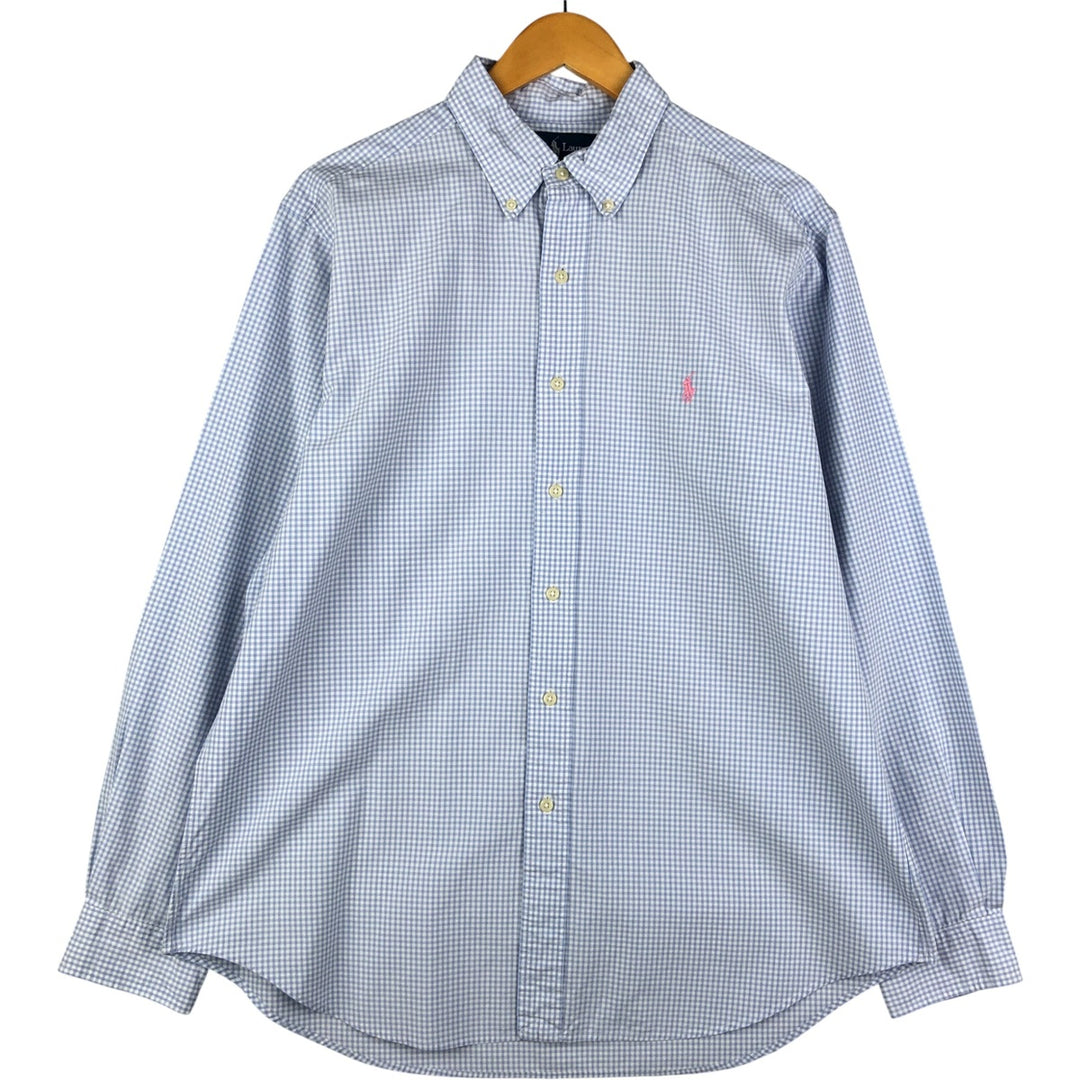 Ralph Lauren Classic Fit Gingham Check Long Sleeve Button-Down Check Shirt, Men's Size L cotton white type Vintage Second Hand
