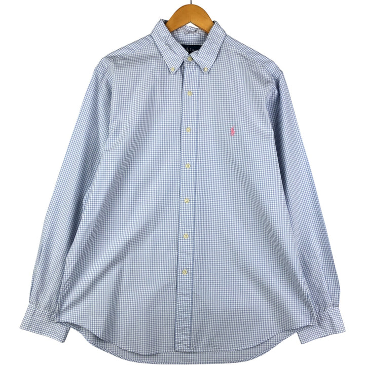 Ralph Lauren Classic Fit Gingham Check Long Sleeve Button-Down Check Shirt, Men's Size L cotton white type Vintage Second Hand