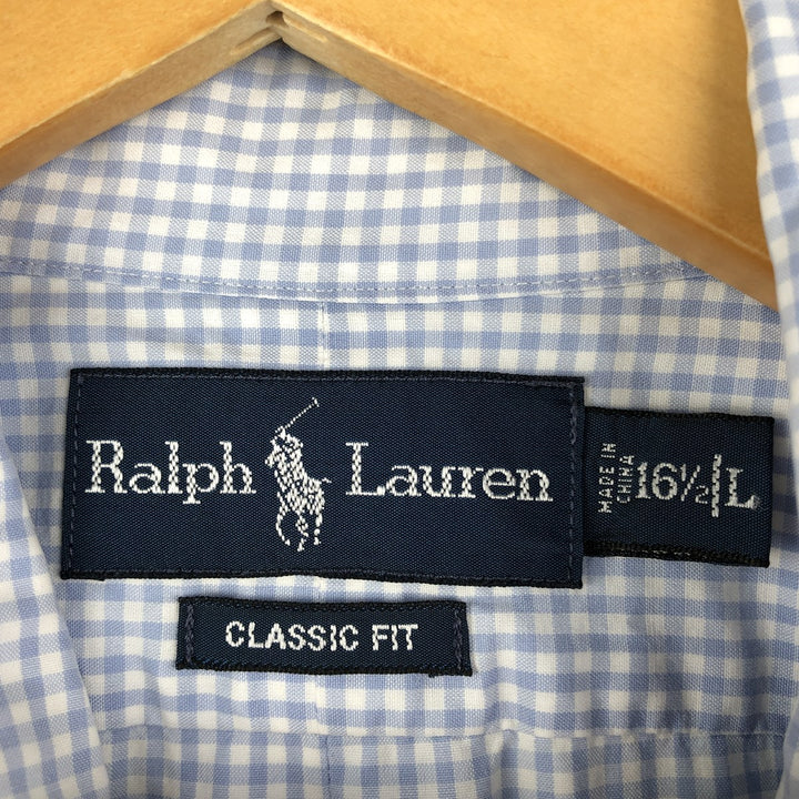 Ralph Lauren Classic Fit Gingham Check Long Sleeve Button-Down Check Shirt, Men's Size L cotton white type Vintage Second Hand