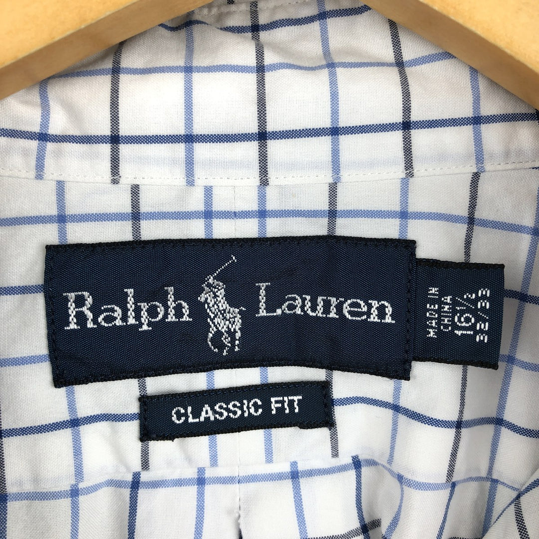 Ralph Lauren Classic Fit Long Sleeve Button Down Check Shirt Men's Size L cotton white type Vintage Second Hand
