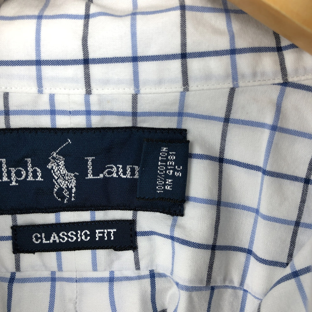 Ralph Lauren Classic Fit Long Sleeve Button Down Check Shirt Men's Size L cotton white type Vintage Second Hand