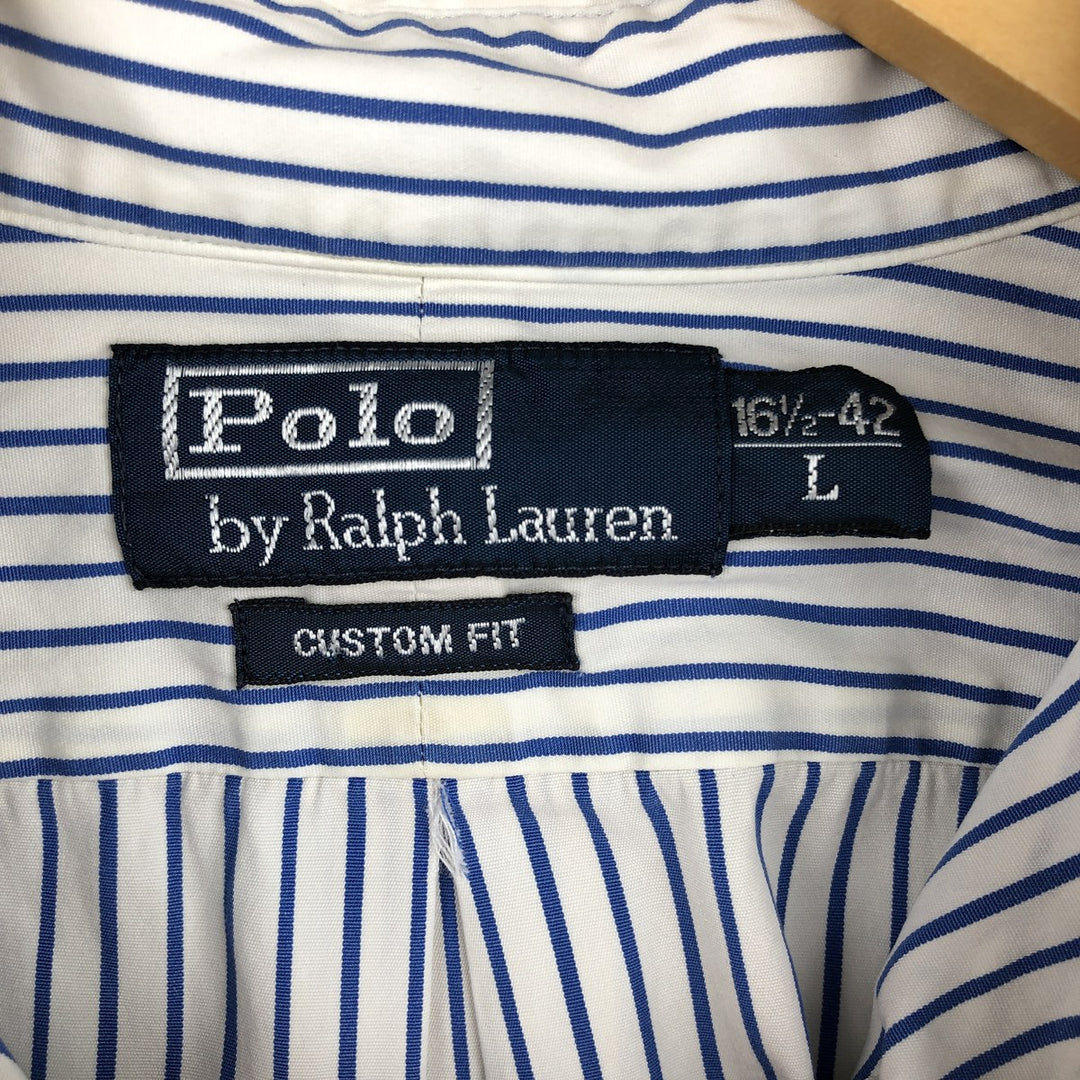 Ralph Lauren CUSTOM FIT long sleeve button down striped shirt men's size L cotton white type Vintage Second Hand