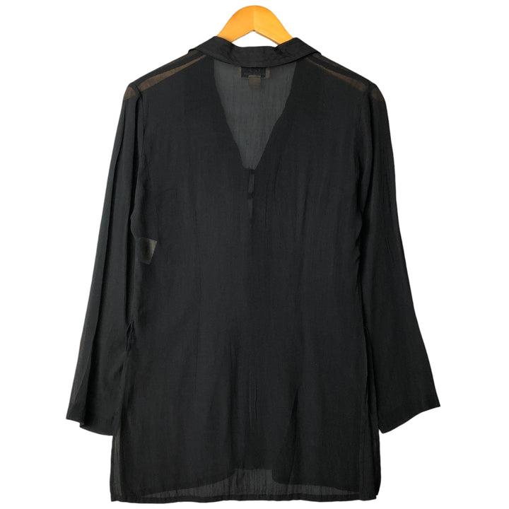 123 Skipper collar long sleeve see-through shirt, Made in France, Women's size M Viscose black type Vintage Second Hand