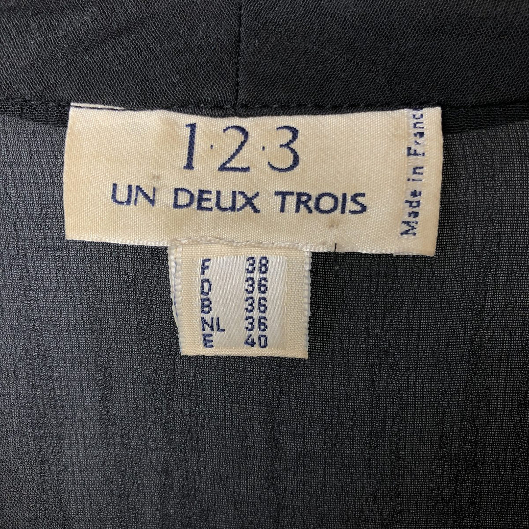 123 Skipper collar long sleeve see-through shirt, Made in France, Women's size M Viscose black type Vintage Second Hand