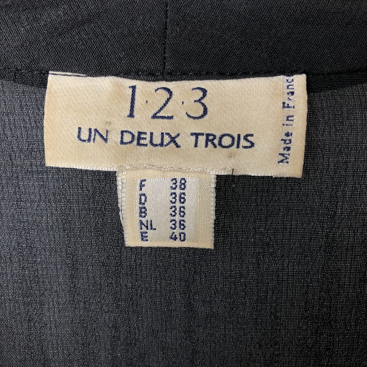 123 Skipper collar long sleeve see-through shirt, Made in France, Women's size M Viscose black type Vintage Second Hand