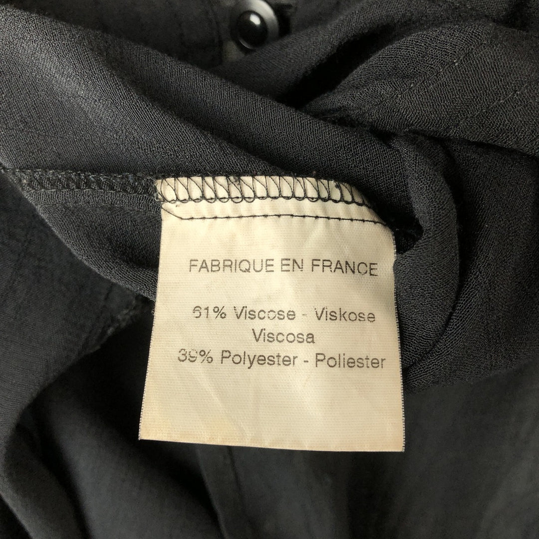 123 Skipper collar long sleeve see-through shirt, Made in France, Women's size M Viscose black type Vintage Second Hand