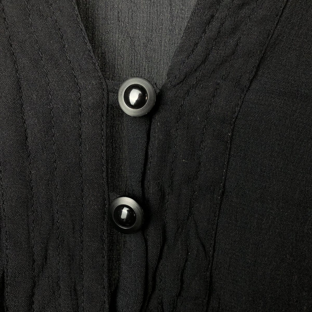123 Skipper collar long sleeve see-through shirt, Made in France, Women's size M Viscose black type Vintage Second Hand