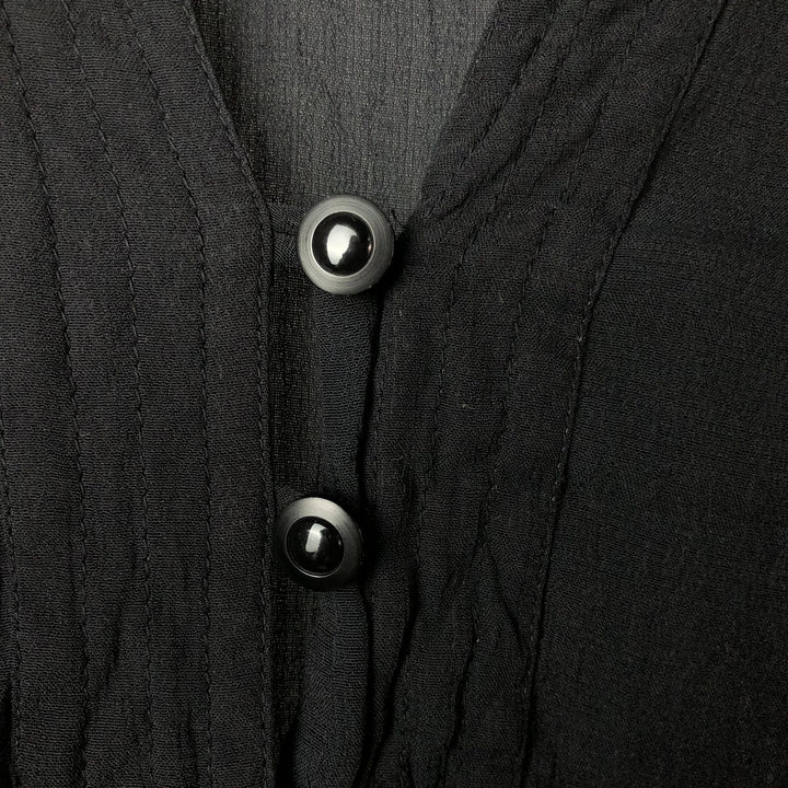 123 Skipper collar long sleeve see-through shirt, Made in France, Women's size M Viscose black type Vintage Second Hand