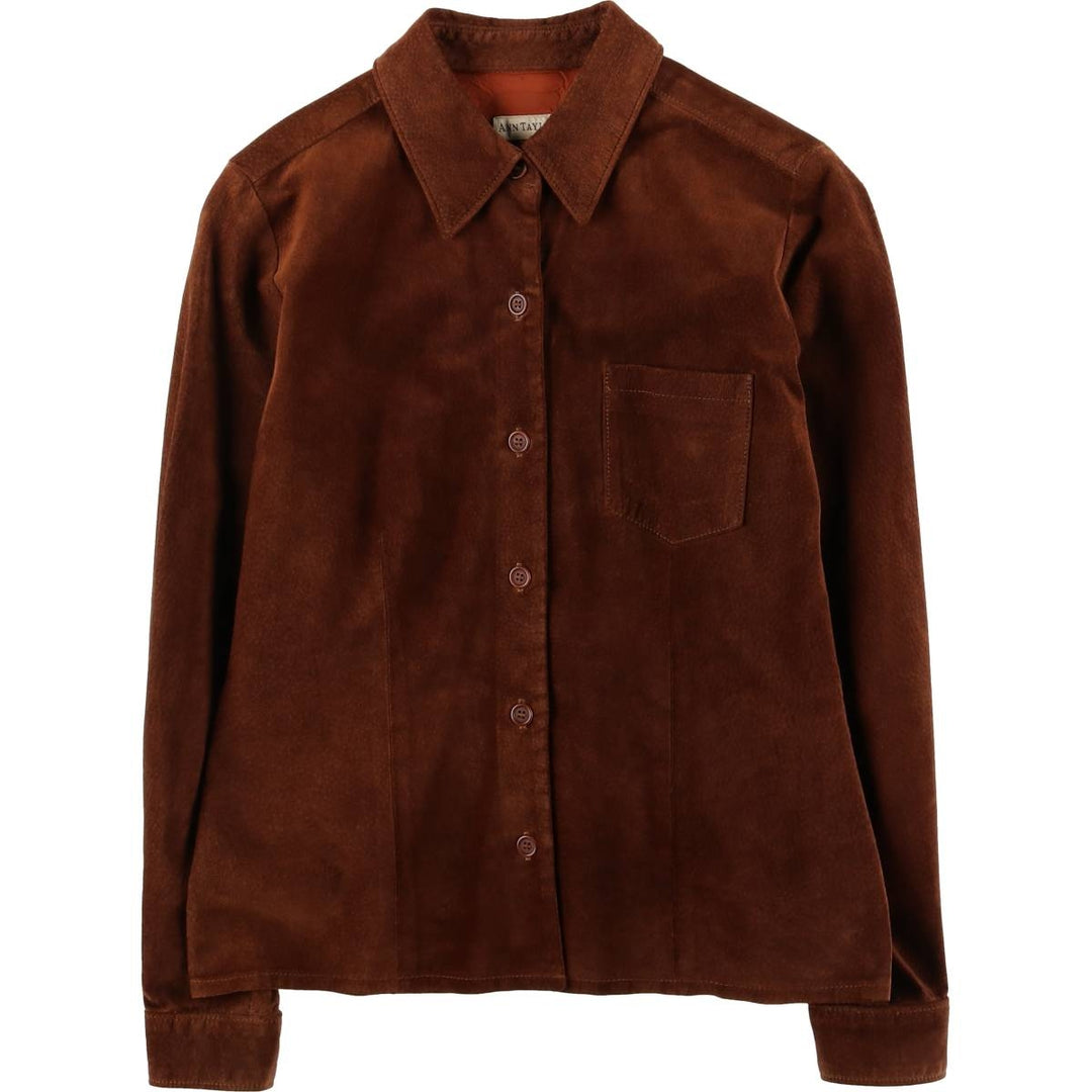 ANN TAYLOR Suede Long Sleeve Leather Shirt, Box Shirt, Women's Size Small genuine leather brown type Vintage Second Hand