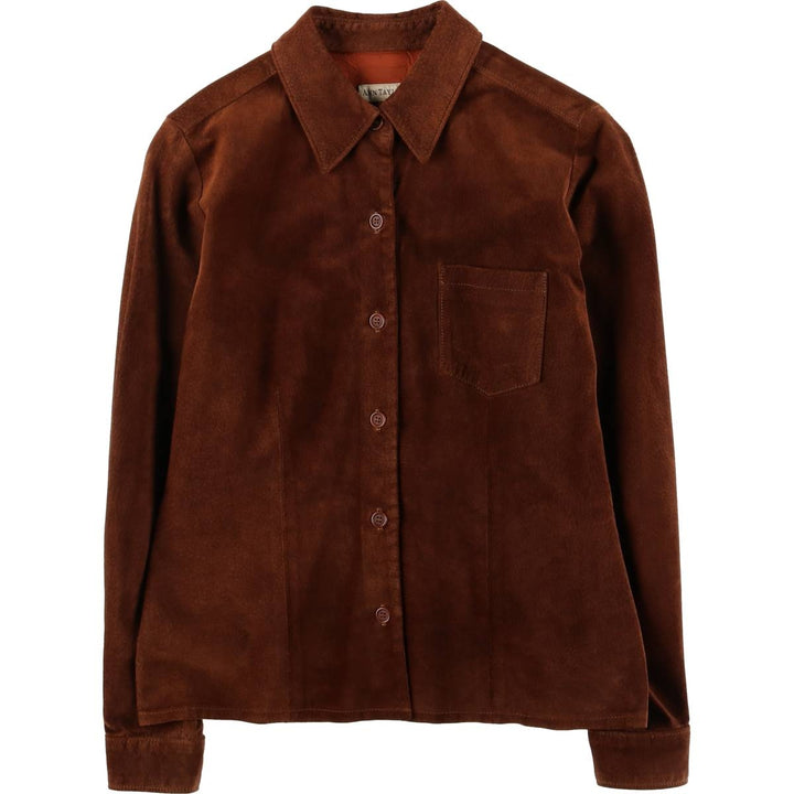 ANN TAYLOR Suede Long Sleeve Leather Shirt, Box Shirt, Women's Size Small genuine leather brown type Vintage Second Hand