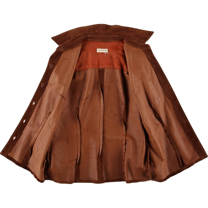 ANN TAYLOR Suede Long Sleeve Leather Shirt, Box Shirt, Women's Size Small genuine leather brown type Vintage Second Hand