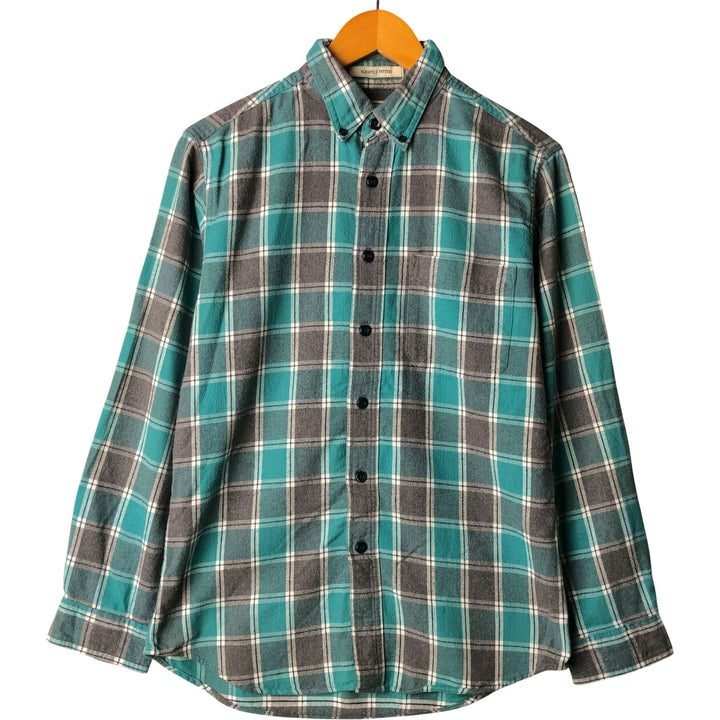 LLBean Slightly Fitted Long Sleeve Button-Down Flannel Check Shirt, Women's Size Small cotton turquoise blue Vintage Second Hand
