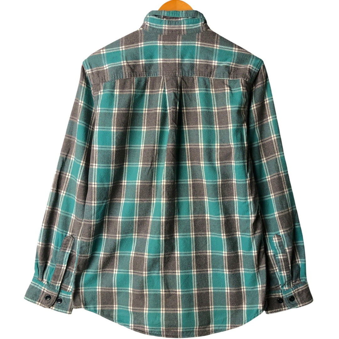 LLBean Slightly Fitted Long Sleeve Button-Down Flannel Check Shirt, Women's Size Small cotton turquoise blue Vintage Second Hand