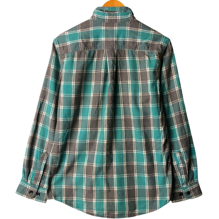 LLBean Slightly Fitted Long Sleeve Button-Down Flannel Check Shirt, Women's Size Small cotton turquoise blue Vintage Second Hand